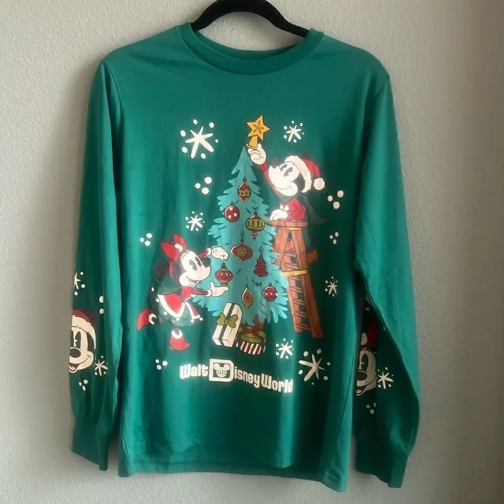 Disney Parks Mickey and Minnie Mouse Holiday Long Sleeve T-Shirt Top